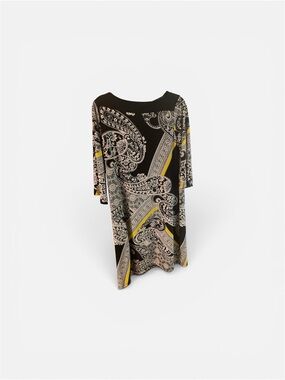 Forever 21 Black Paisley Print Shift Dress with Yellow Accents